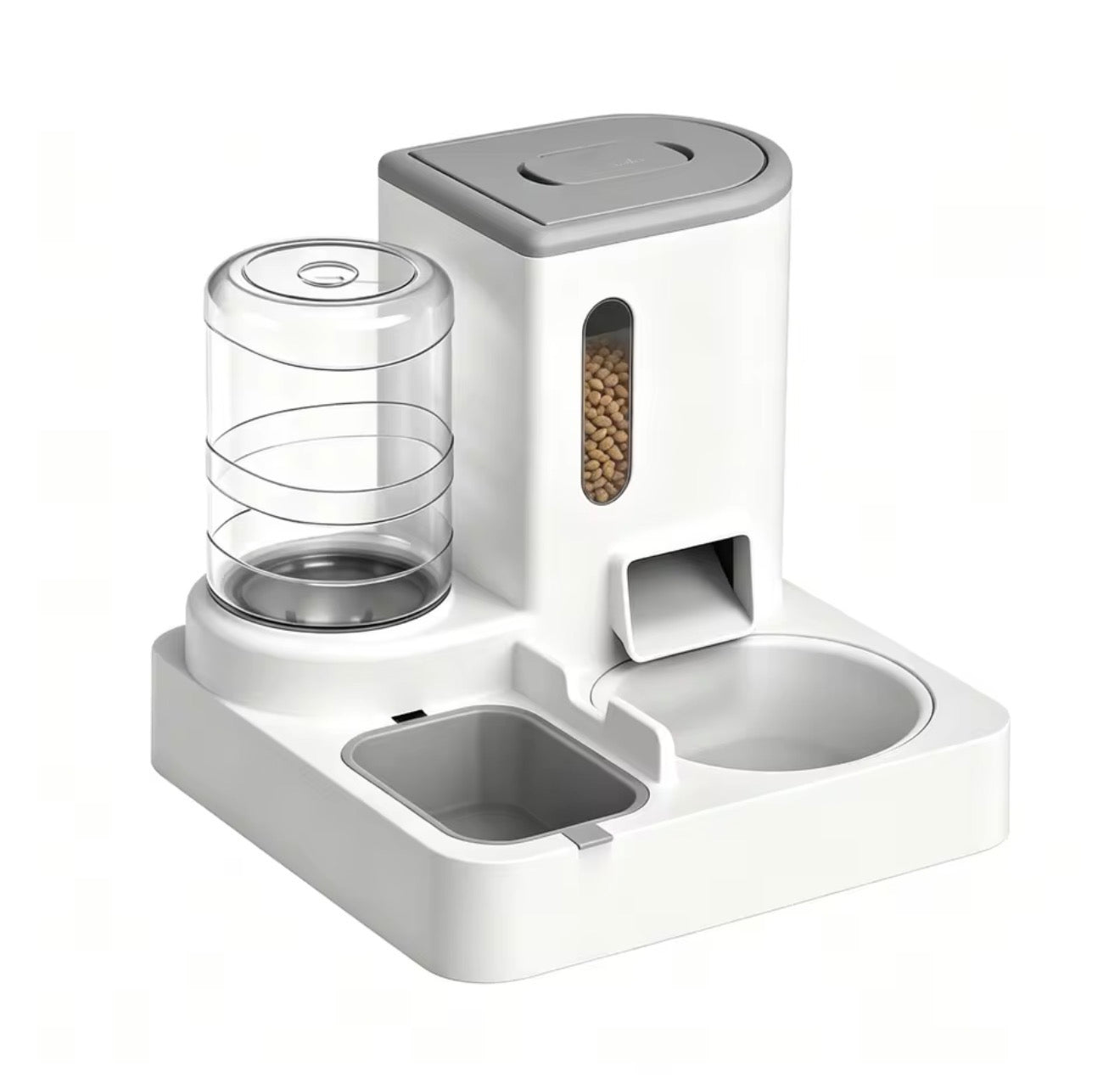 Dispensador de agua y comida 2 en 1 para gatos, 2,2 L, PP, dimensiones 27x27,3x cm, práctico y estable.