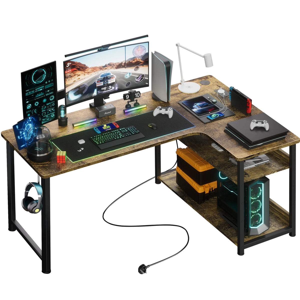 Escritorio Gaming en L COMHOMA de 120 cm (con Tomas de Corriente y USB)
