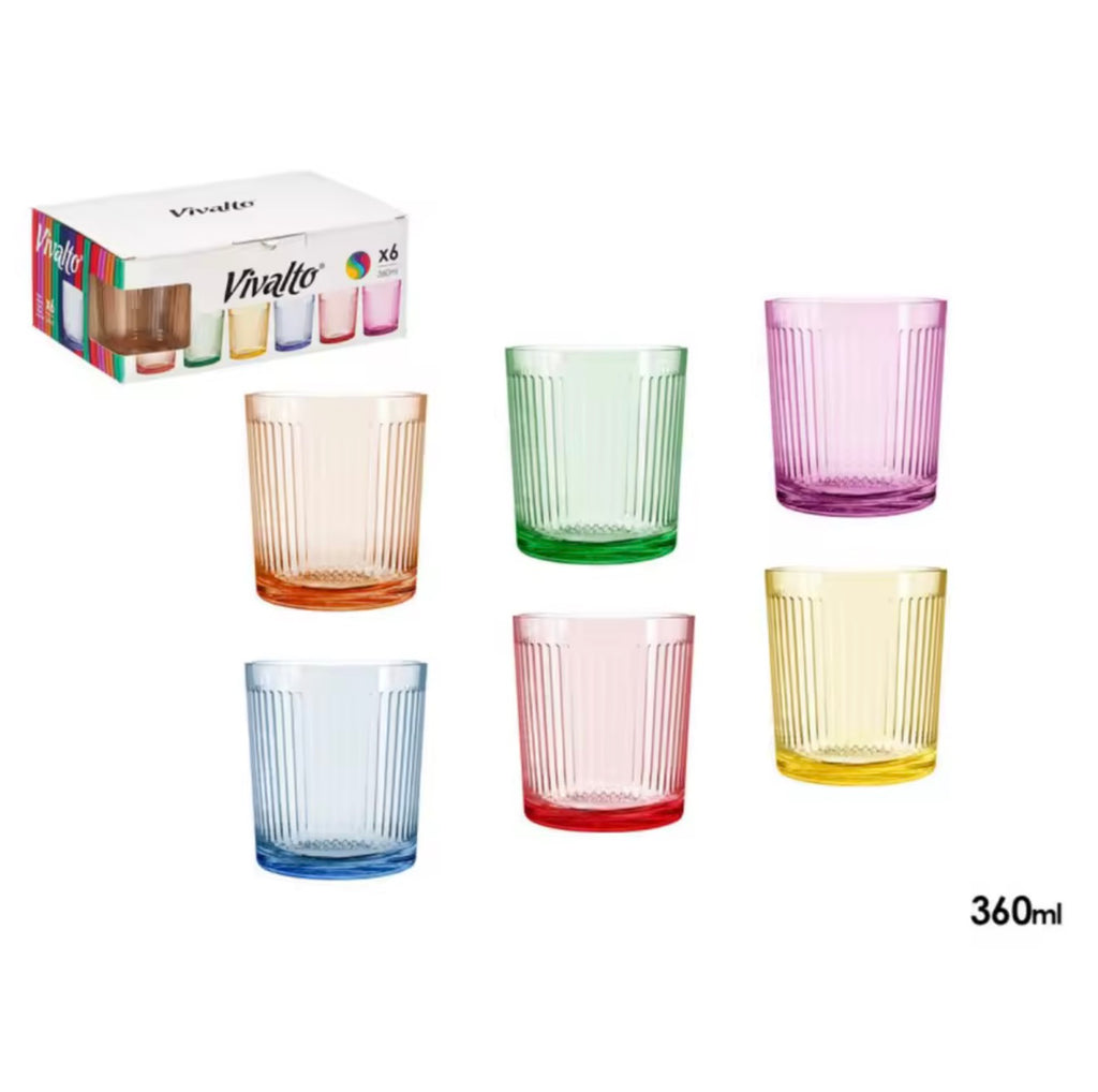 Pack de 6 Vasos de Cristal de Colores (360 ml)
