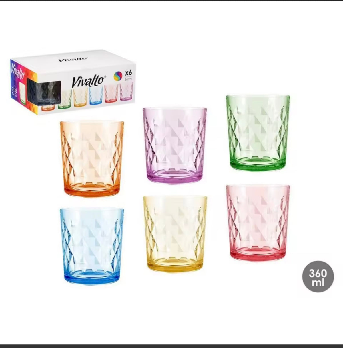 Pack de 6 Vasos de Cristal de Colores (360 ml)