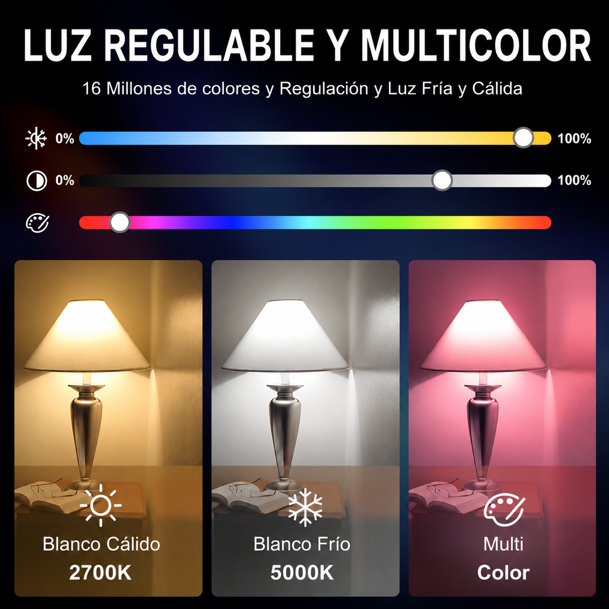 Bombilla LED Inteligente E27 15W (RGB + Blanco Regulable)