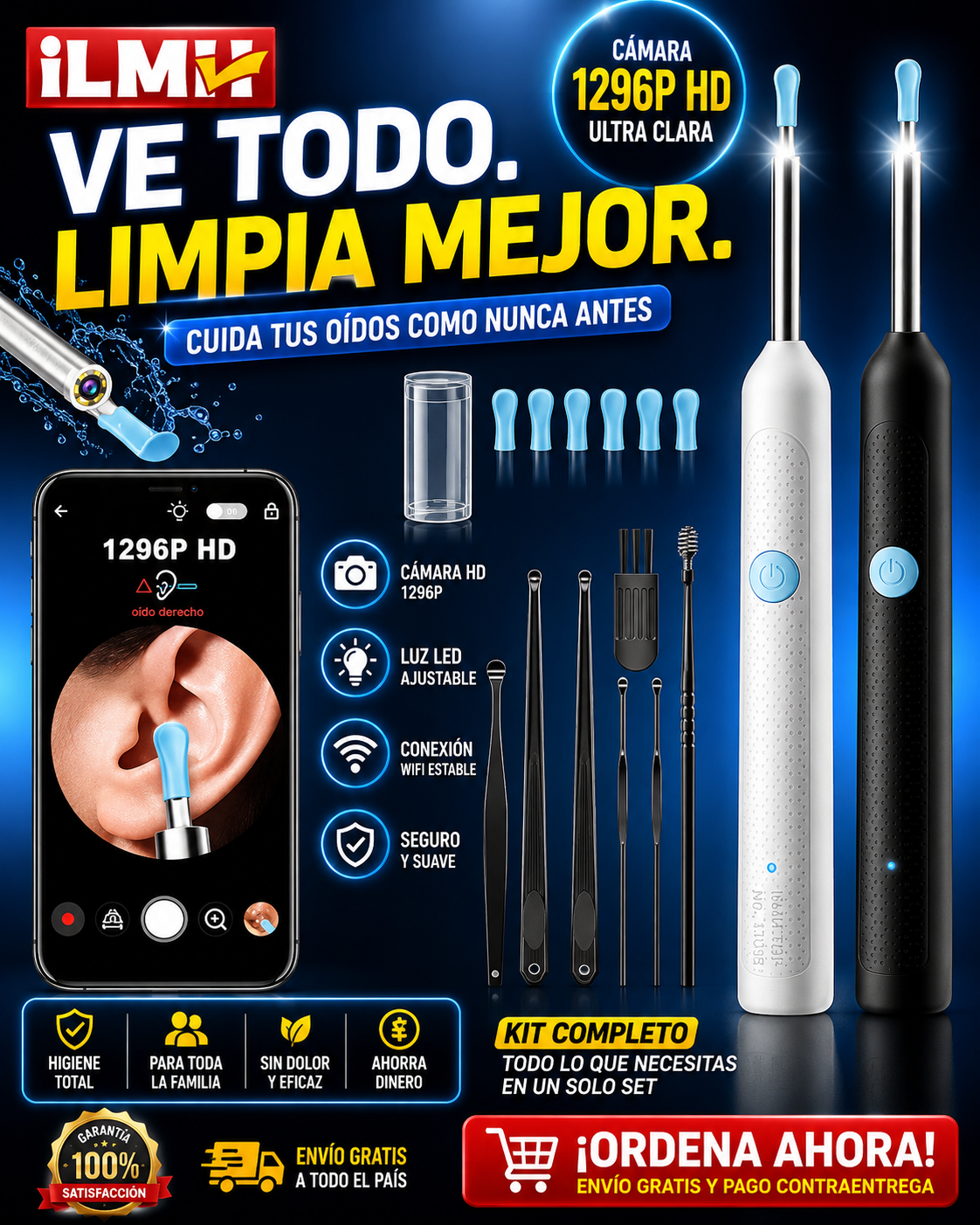 Otoscopio Digital con Luz LED y Cámara de 5MP