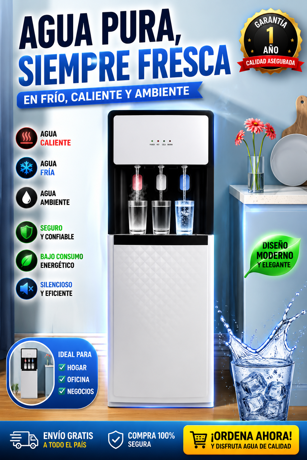 Dispensador de Agua Fría y Caliente de Pie