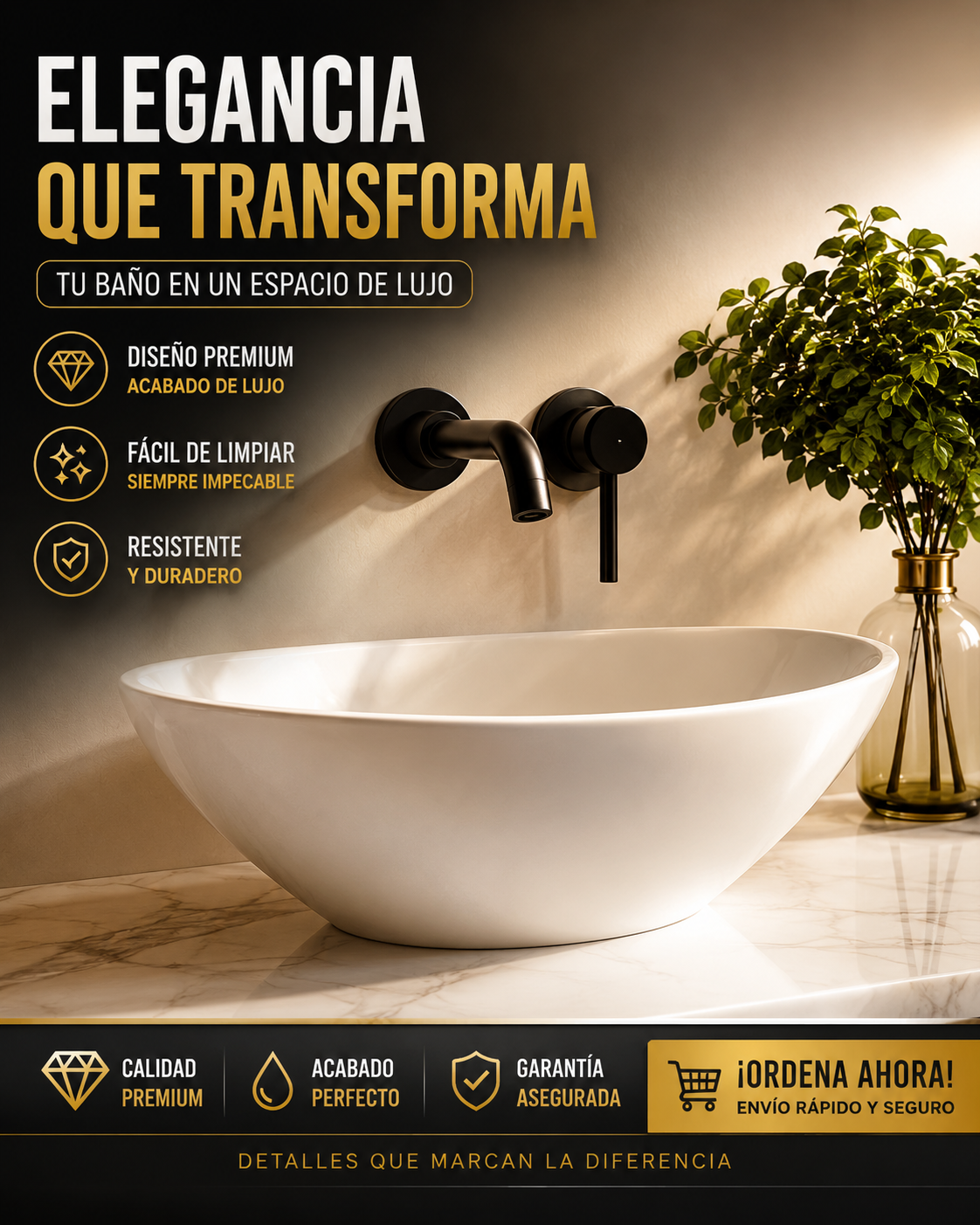Lavabo de Cerámica Ovalado Sobre Encimera (40 x 33 cm)