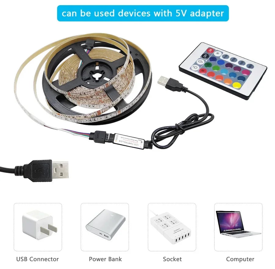 Tira LED Retroiluminada USB 5V con Control por App y Mando